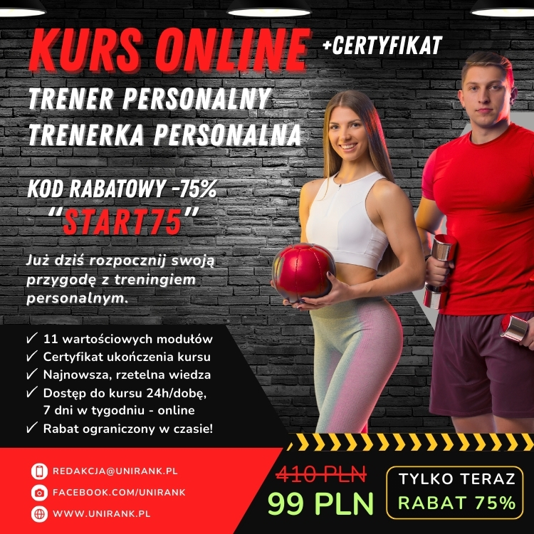 certyfikowany kurs trenera personalnego online - baner reklamowy, para trenerów