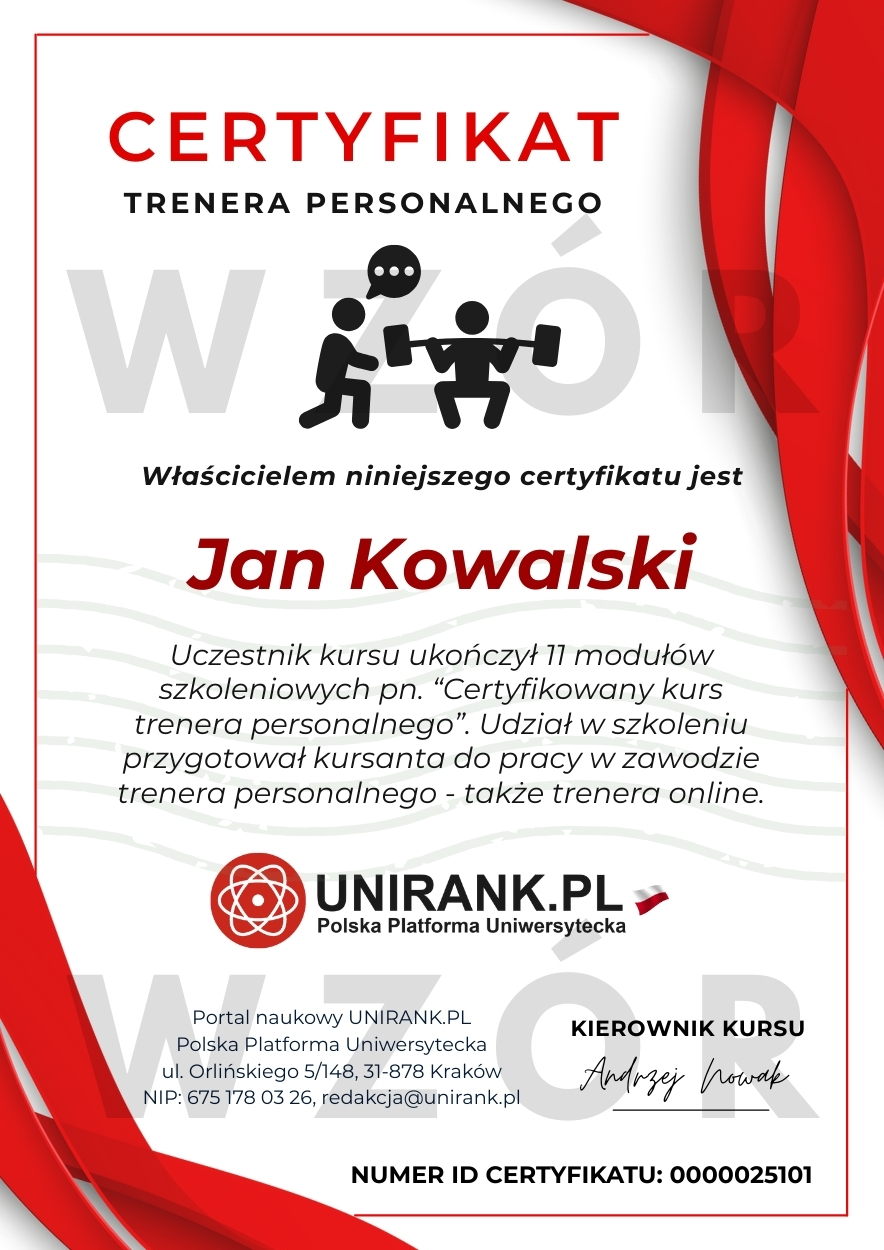 Przykładowy certyfikat trenera personalnego